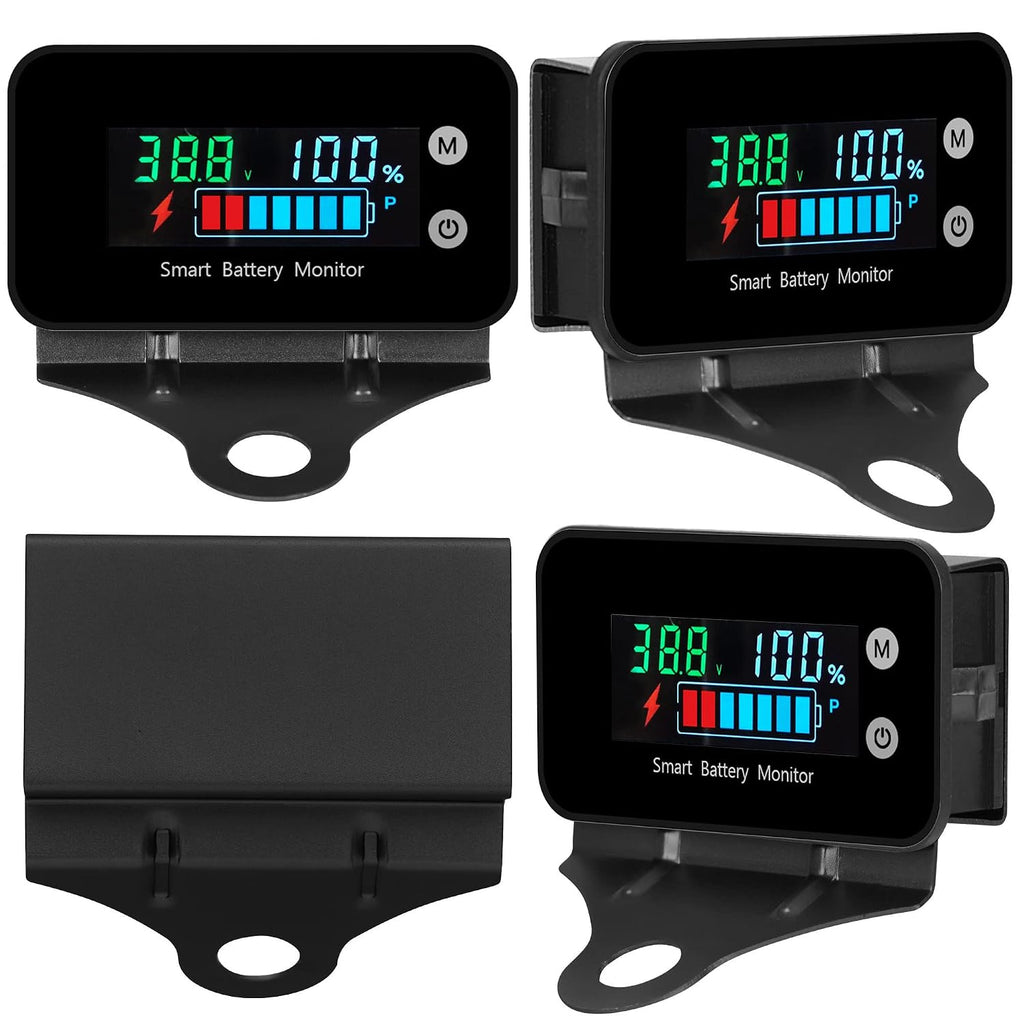 IPX7 Waterproof Battery Monitor 7-100V Tester with Bracket, Temp & Alarm | 12v 24v 36v 48v 60v 72v Digital Display