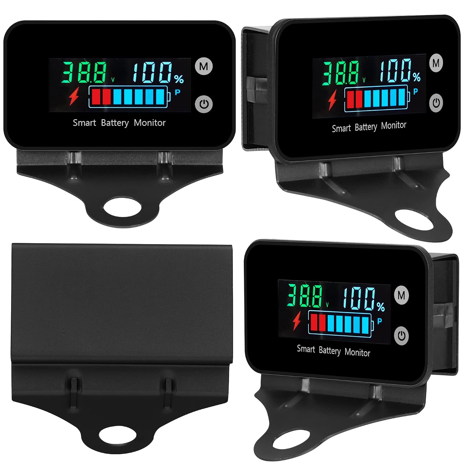 IPX7 Waterproof Battery Monitor 7-100V Tester with Bracket, Temp & Alarm | 12v 24v 36v 48v 60v 72v Digital Display