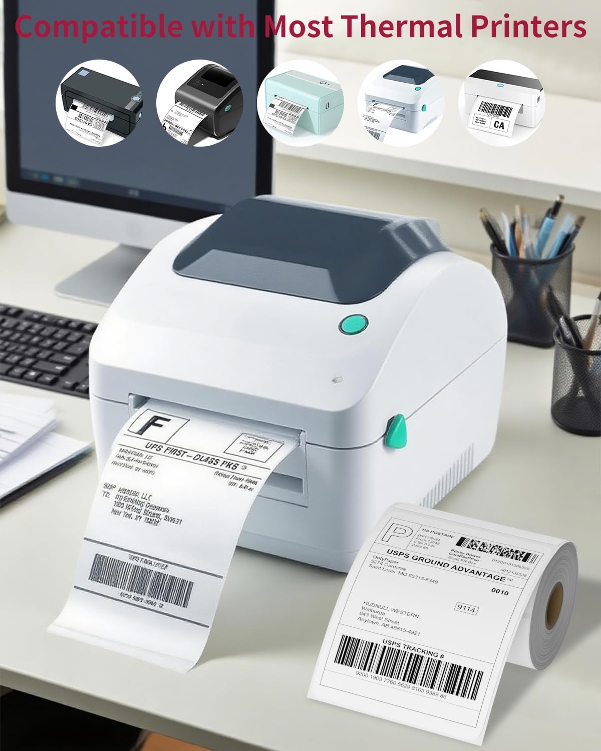 Direct Thermal Shipping Labels - 500 4x6 Thermal Labels Roll - Perforated and Strong Adhesive, 250 Labels per Roll, 2
