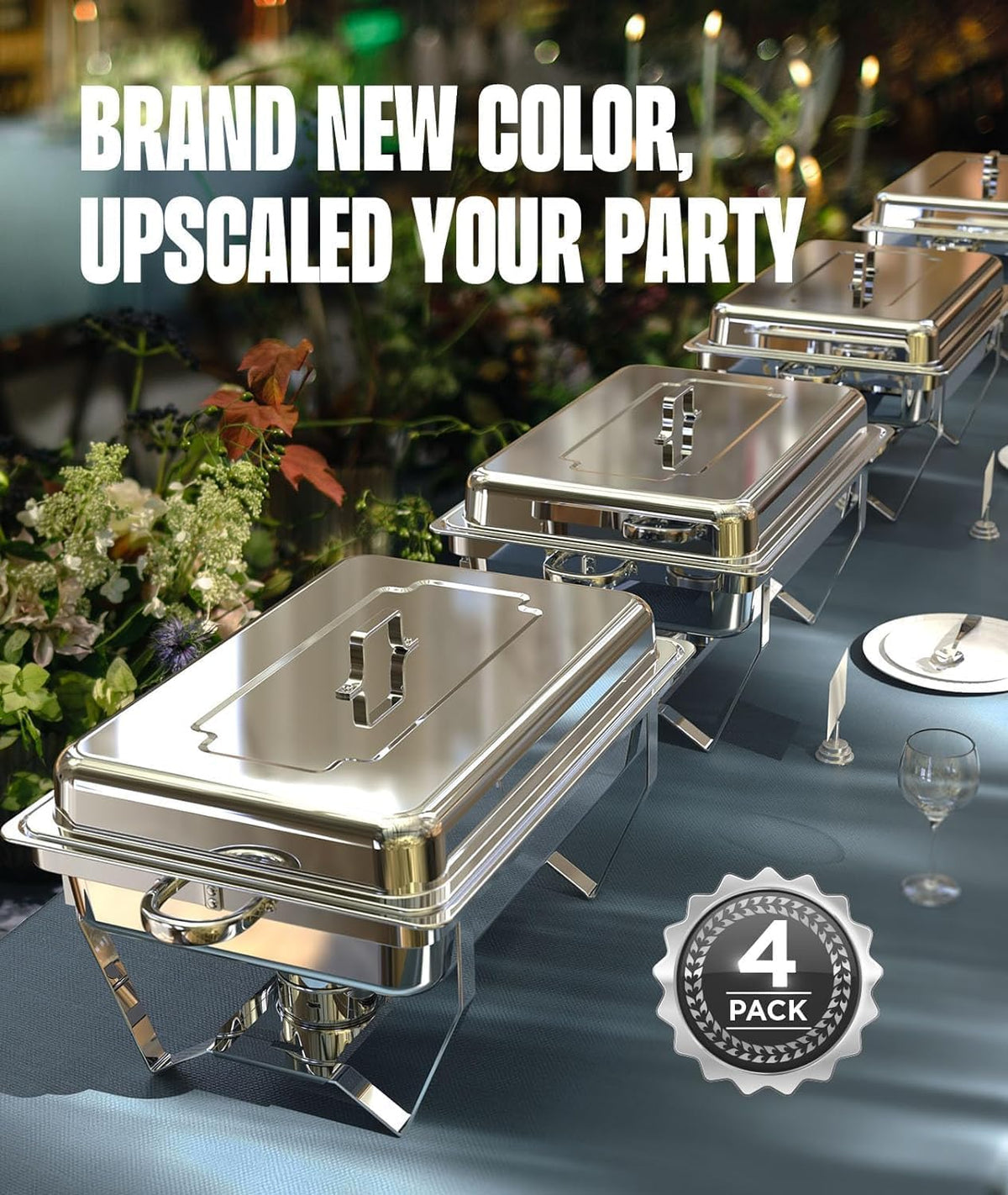Chafing Dishes for Buffet 4 pack, 9QT [No Fingers Cut] Roll Edge Designed Chafing Dish Buffet Set [Mirror-Like