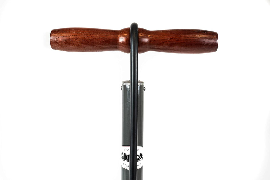 Pista Plus Bike Floor Pump with Steel Barrel, Wood Handle, 120psi