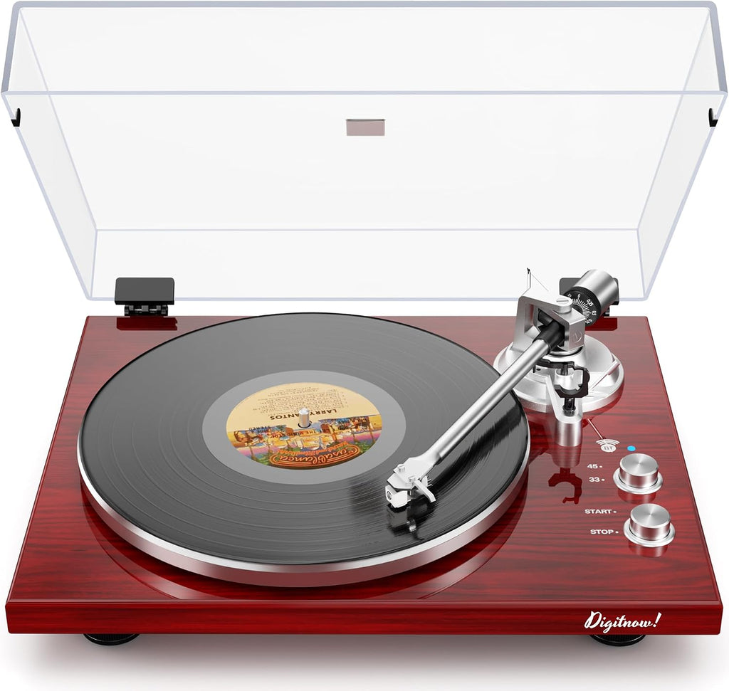 Belt Drive Turntable for Vinyl Record Player and Bluetooth Output(Red) | Built-in Phono Preamp,USB Digital