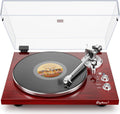 Belt Drive Turntable for Vinyl Record Player and Bluetooth Output(Red) | Built-in Phono Preamp,USB Digital