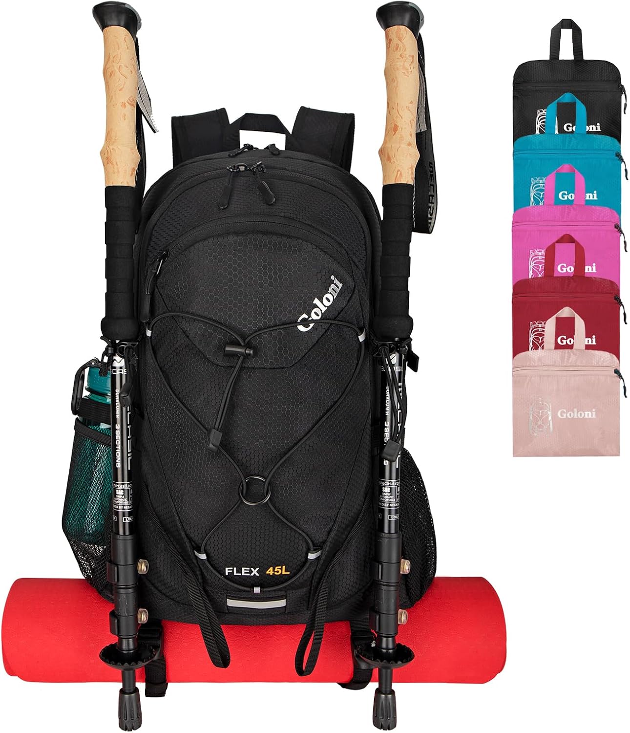45L Hiking Backpack Lightweight Foldable, Waterproof Camping Backpack with Rain Cover & Hiking Pole Mat Carrying
