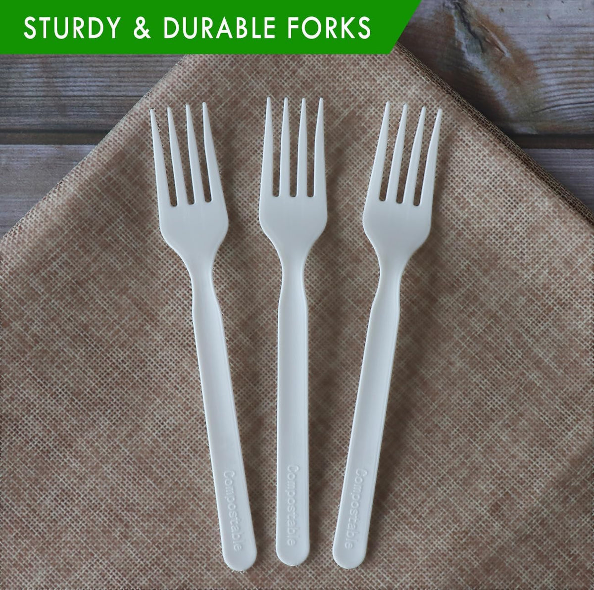 Heavy-duty Compostable Forks, BPI Certified 100 Count Large Disposable Cutlery Utensils Silverware Flatware Fork