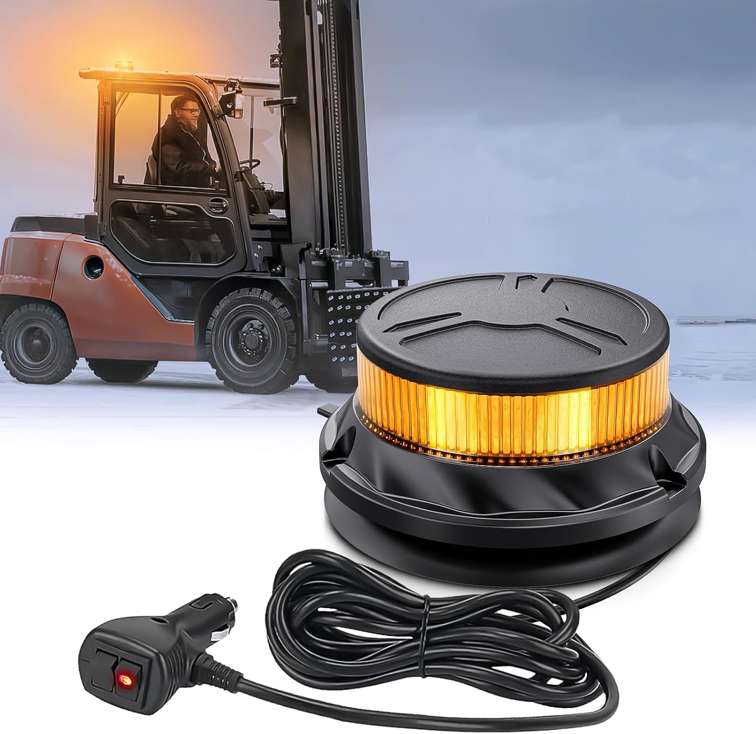 Amber Beacon Light 12V-24V Aluminum Base Flashing Safety Warning Lights Permanent & Magnet Mount LED Emergency