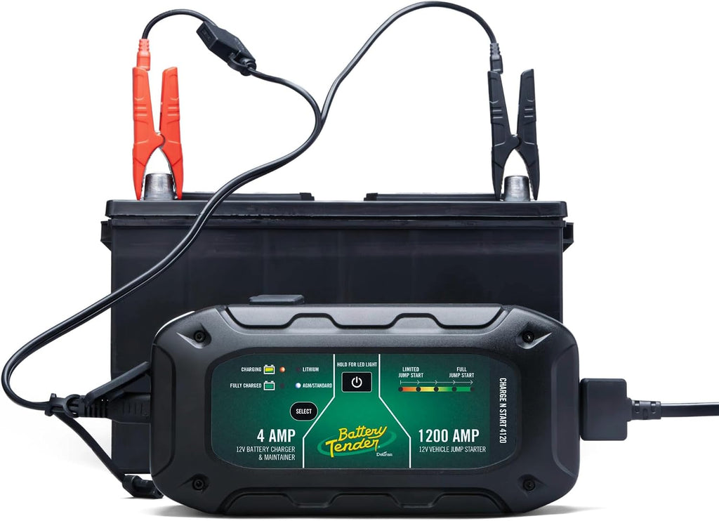Charge N Start 4120 - Smart 12V/4 AMP Battery Charger and 1200 AMP Jump Starter Combo | 2-in-1 Battery Maintainer for