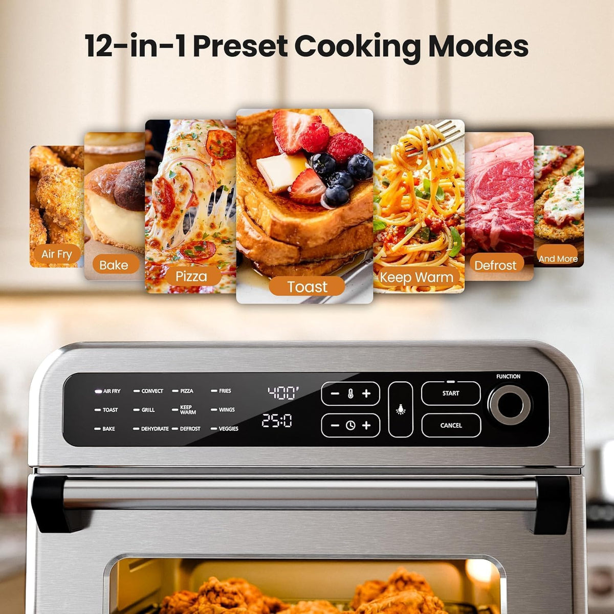 18QT Air Fryer Toaster Oven Combo, 12-in-1, Stainless Steel, Silver | Non-Toxic Countertop Convection Oven with