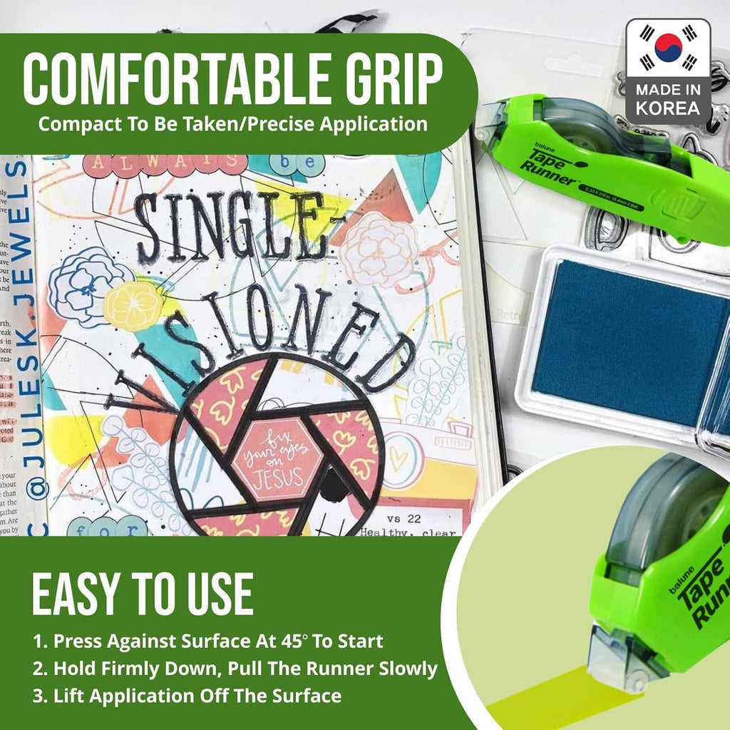 Double Sided Tape with Retractable Dispenser Roller - Permanent, Acid Free, Transparent - 2 Runners & 8 Refill