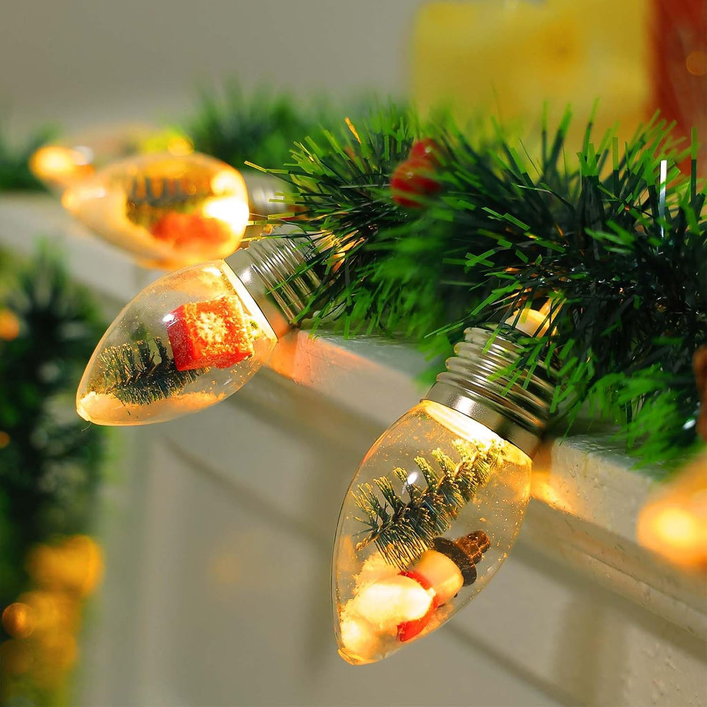 Christmas Garland with Lights, 8.2 FT Battery Operated Powerd 12 LED Bulb Lights Pine Cones Red Berry Decorations