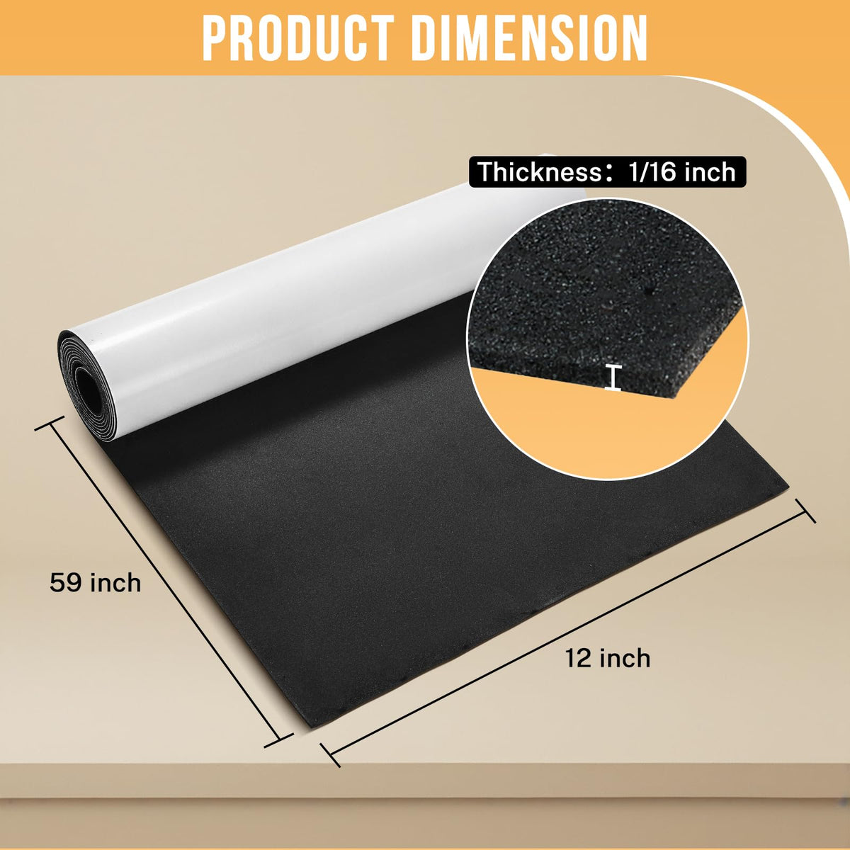 Neoprene Foam Sheet 12" x 59" x 1/16" Adhesive Backing Roll