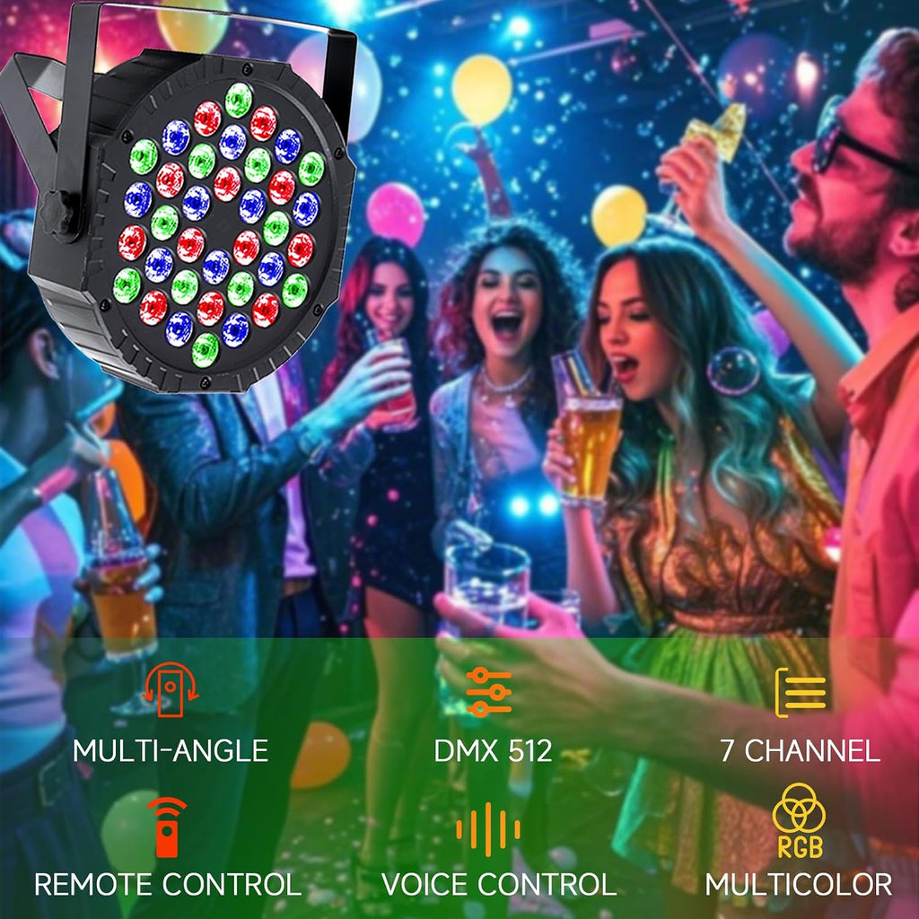 36W RGB LED Stage Lights 4 Pack, DMX512 DJ Par Lights with Sound Activated & Remote, Uplights Indoor Kit for Party