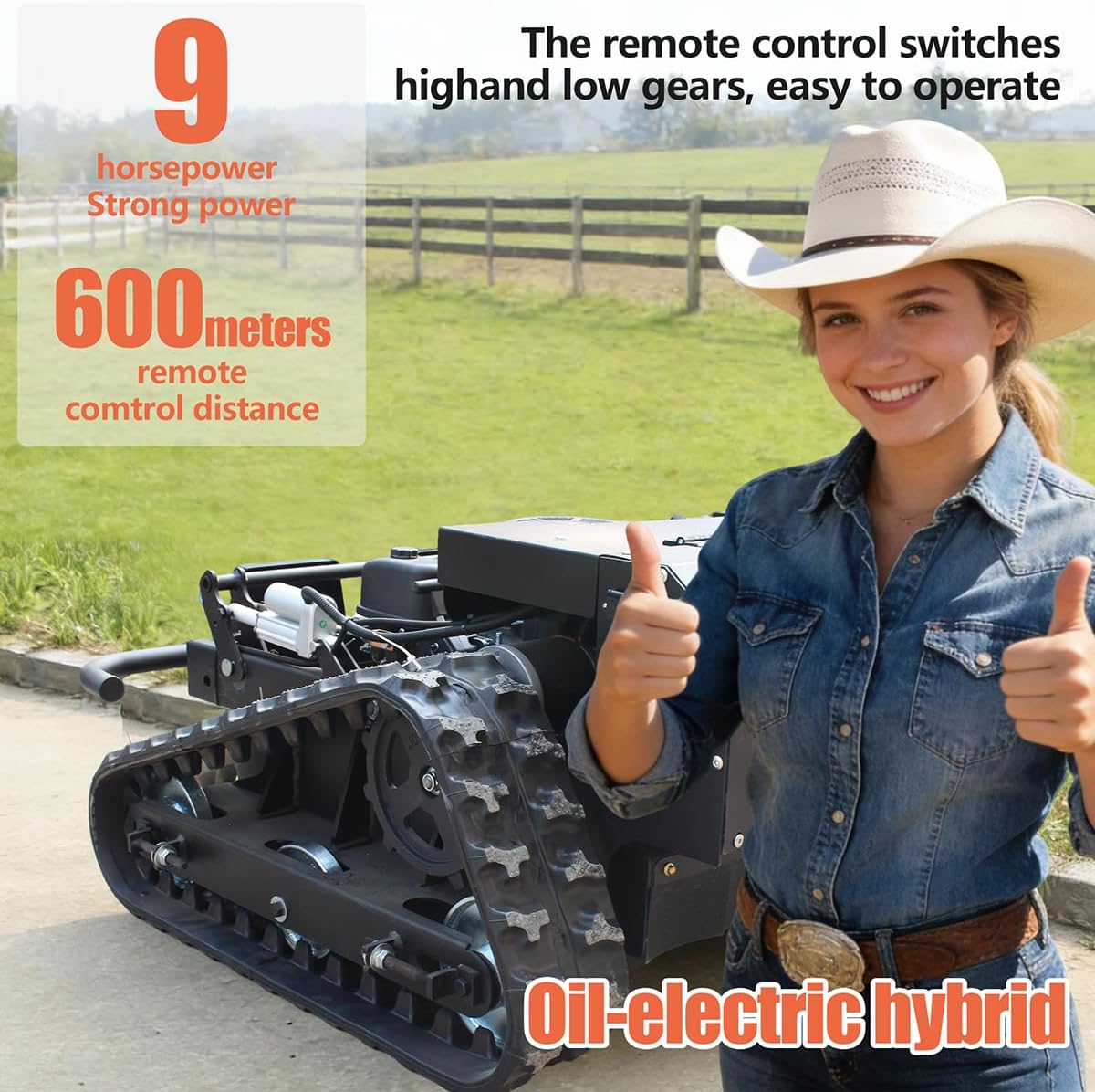 Remote Control Robot Lawn Mower 9.5 Horsepower, All Terrain Tracked Lawn Mower 50 ° Climbing, Remote Control