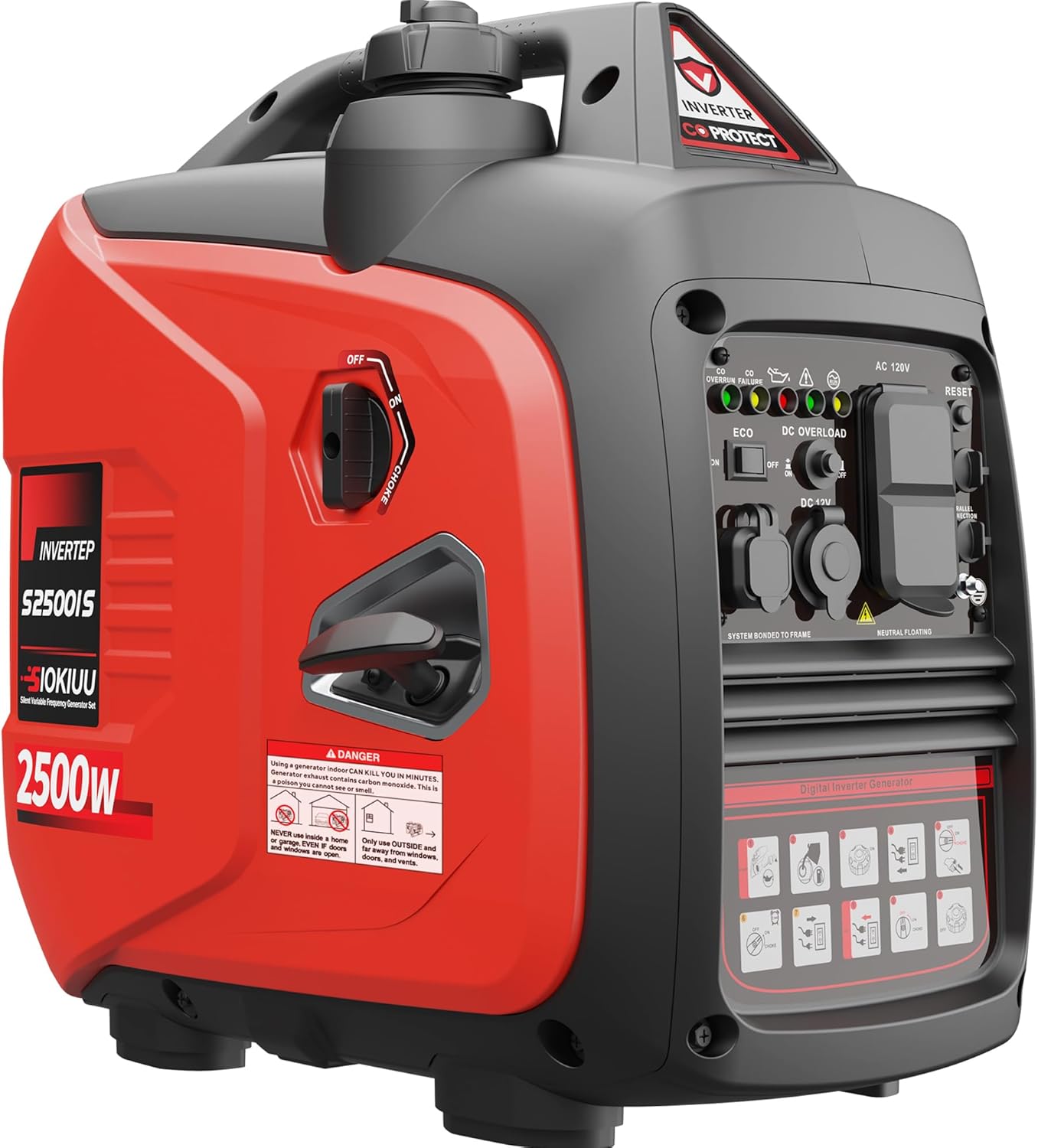 2500W Portable Generator Super Quiet Inverter Generator Ultra Lightweight for Home Backup Outdoor Camping, CO Sensor