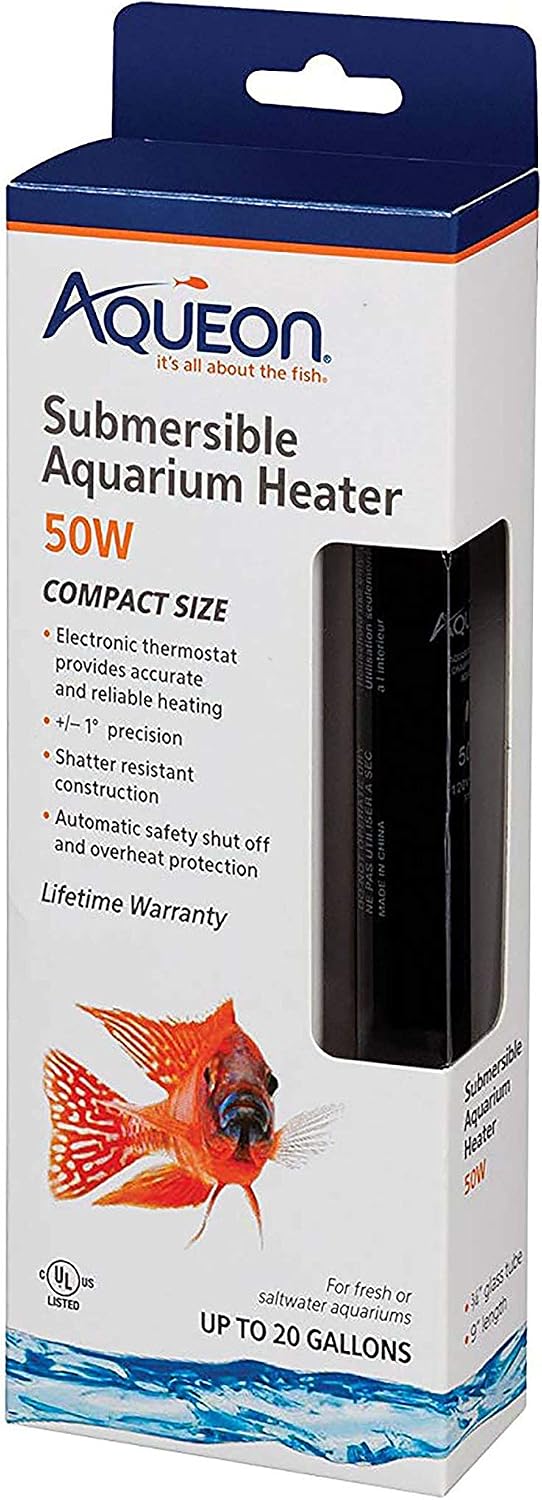 Submersible Aquarium Heater, 50 Watts, Up to 20 Gallons | 50 watt aquarium heater for freshwater and saltwater tanks