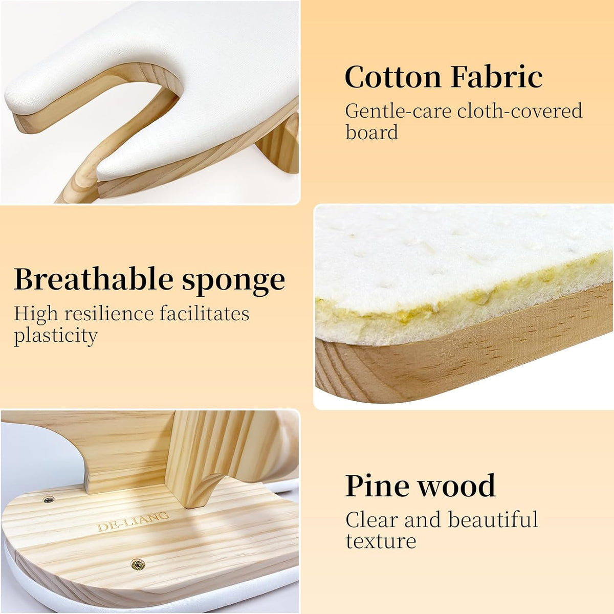 Tailors Ironing Board with Pine Wood Base, Cotton Cover Tailors Point Press Clapper - Protects Garments, Multi