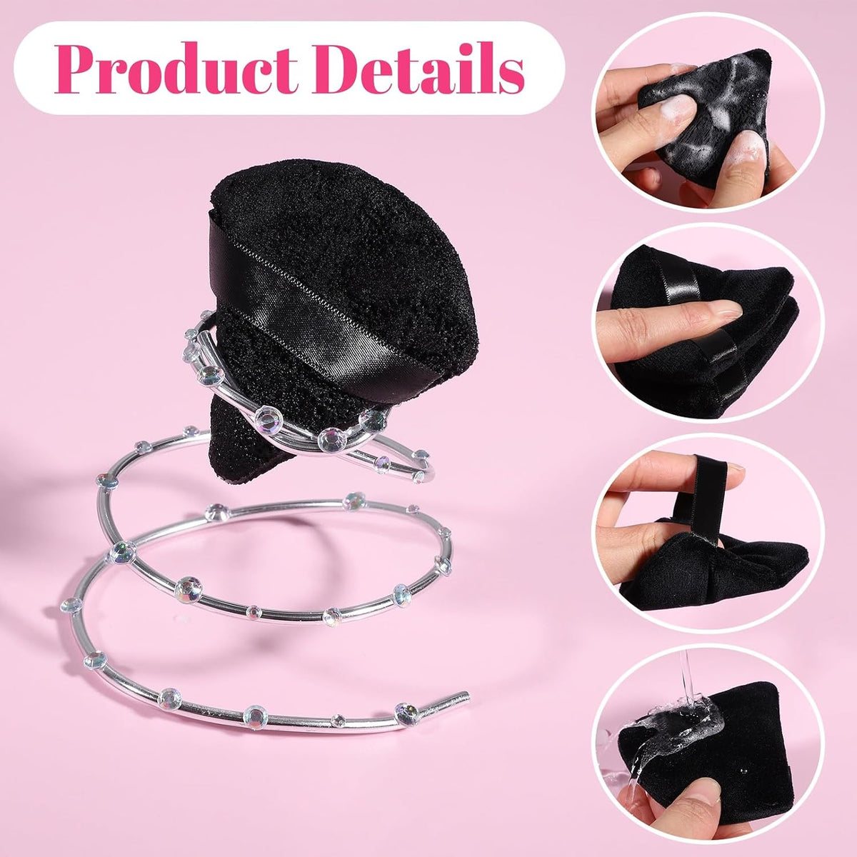 Powder Puffs, 6 Pack Triangle Makeup Puff, Black