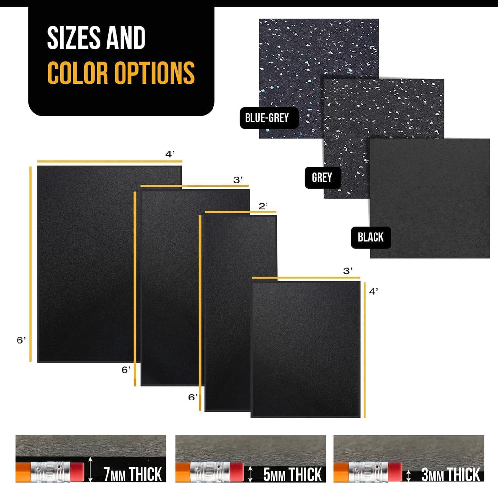 Rubber King Multi-Purpose Exercise Mat - 100% Recycled Thick Rubber Mat for Home Gym Flooring, Non-Slip, Low-Odor