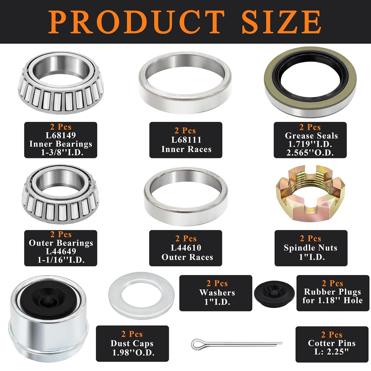 2 Sets Trailer Bearing Kit 3500 lb Boat Trailer Axle Bearing Kits L68149 L44649 Bearing Kits, with 171255TB Grease