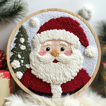 DIY Punch Needle Kits Santa Claus with Hoop 20x20cm-9 | with Pattern Stamped Easy for Beginners Embroidery Punch