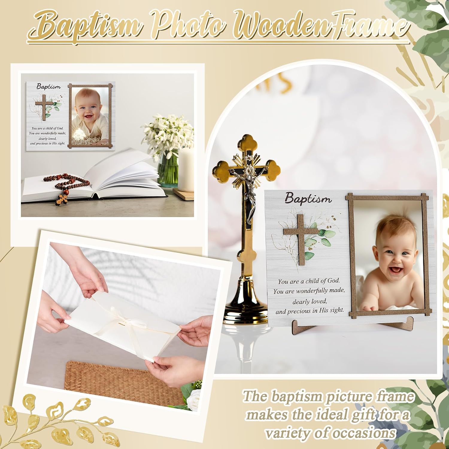Baptism Gifts for Boys Girls, Baptism Photo Frame with Gift Box, Leaf