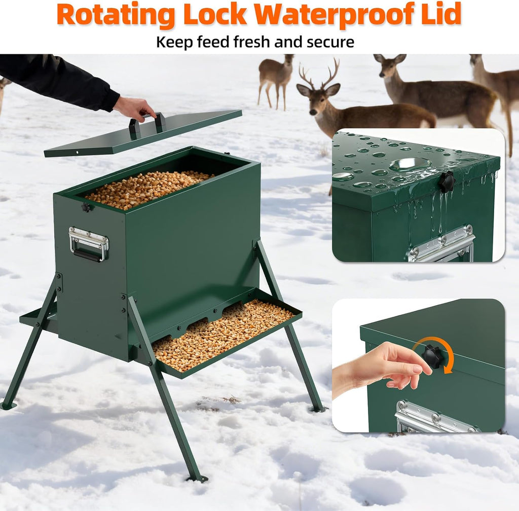 90-110lb Deer Feeder, Heavy Duty Metal Hunting Game Feeder