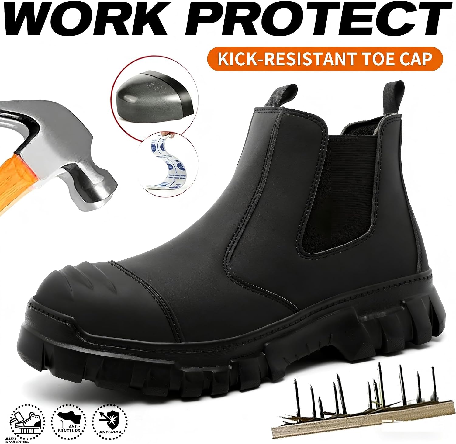 Steel Toe Boots, Work Boots for Men Industrial Construction Shoes, Waterproof, Lightweight, Comfortable, Non-slip