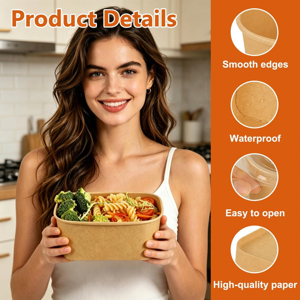 50 Pack Disposable Meal Prep Containers with Lids 34oz 25oz