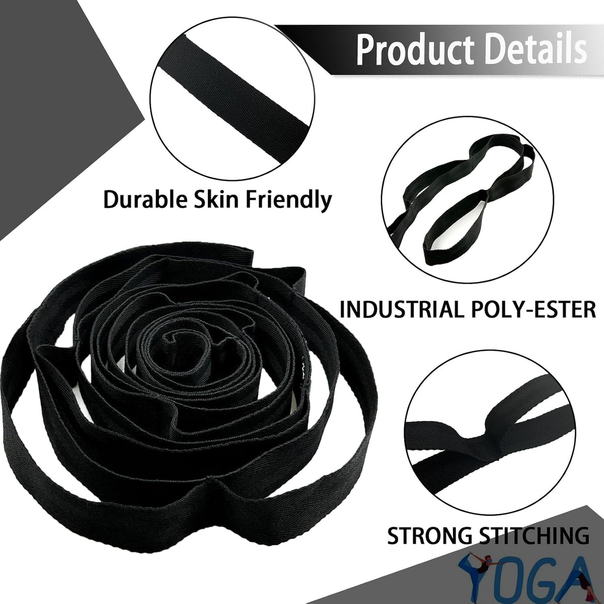 Stretching Strap Yoga Strap with Loops for Physical Therapy, Non-Elastic