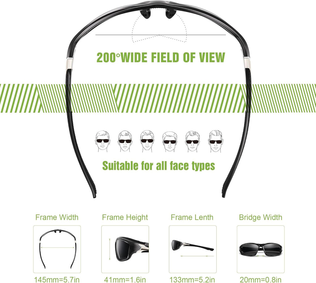 Polarized Sports Wrap Around Sunglasses Men Fishing Running Golf | Mens Womens Sunglasses Pack UV Protection for