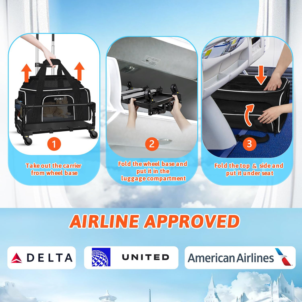 Top & Side Expandable Small Pet Carrier with Wheels Airline Approved