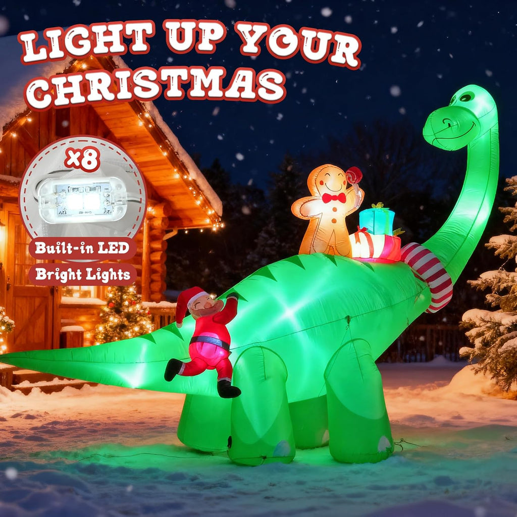 12FT Inflatable Dinosaur Santa Claus with Bright LED Lights for Yard | Giant blow up Christmas decorations, Outdoor