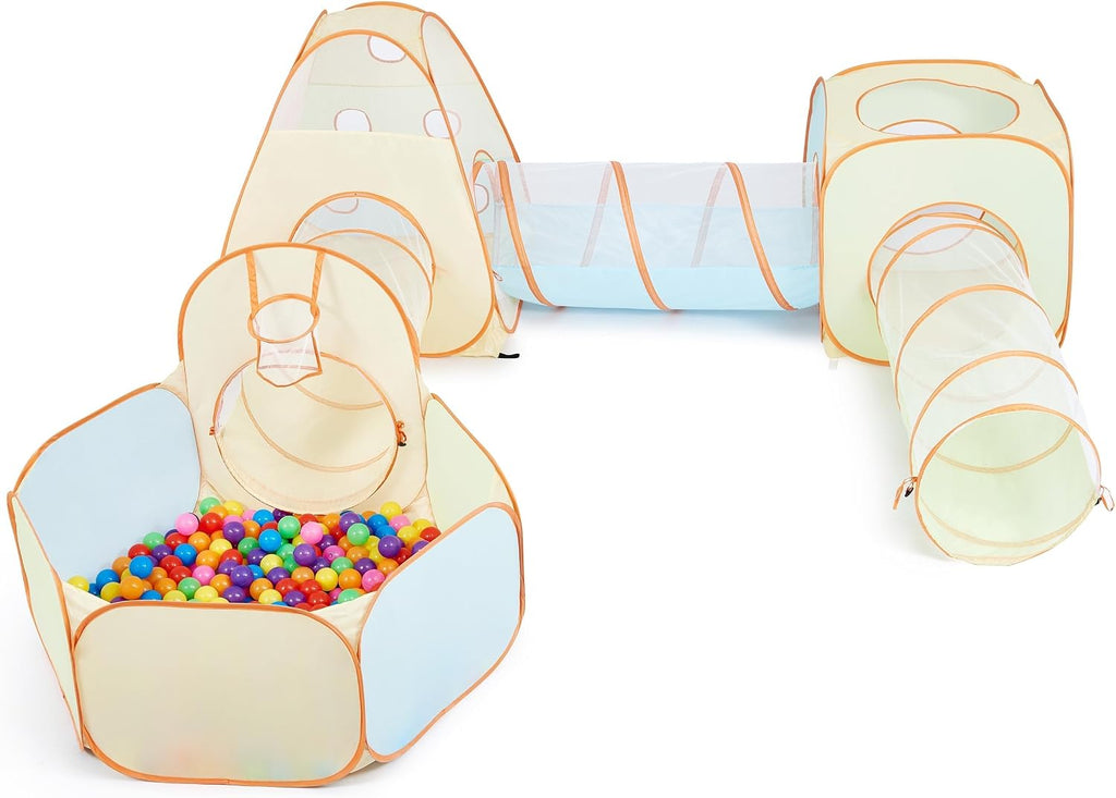 6-in-1 Pop Up Play Tent with Tunnel Built-in Target Toss & Ball Hole | Baby Ball Pit, Tunnel Toys for Toddlers 1-3