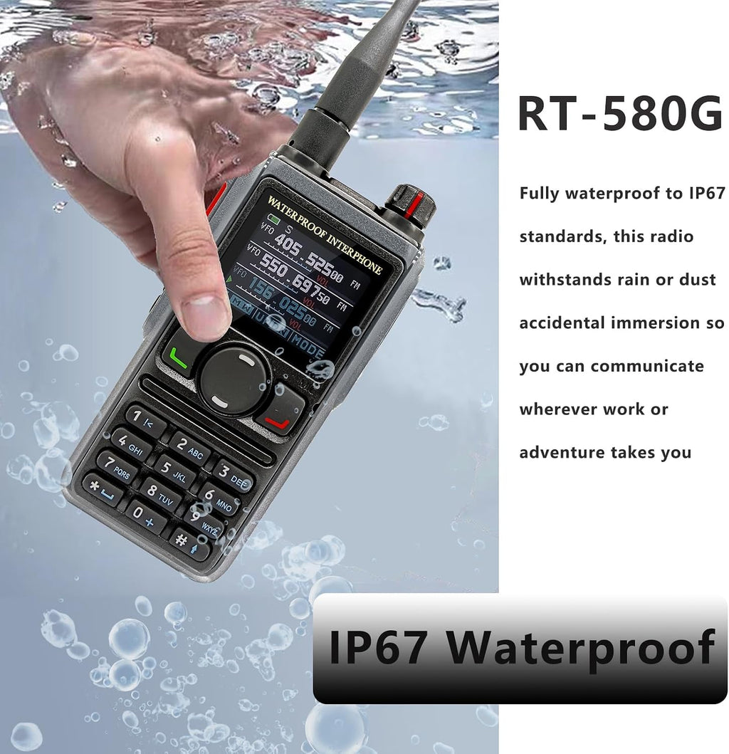 RT-580G (GPS+Bluetooth) Dual Band Waterproof Ham Radio with Aviation Band Reception, 8W UHF 10W VHF, 199 Channels