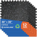 30" x 30" Larger Rubber Top Exercise Equipment Mats, 0.56" Thick 12PCS 75 Sq Ft High-Density EVA Foam Interlocking
