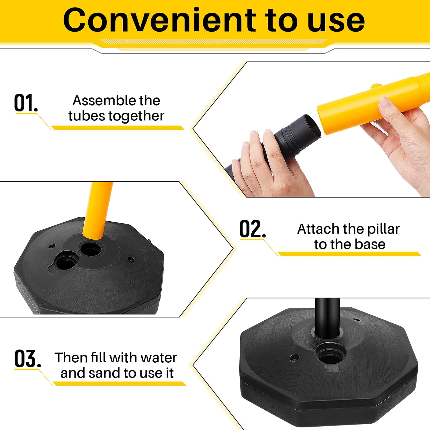 6 Sets 34 Inch Delineator Post Parking Cone Barrier,Yellow,Black | Plastic Stanchion Base 6.6 Ft Chain, Reflective