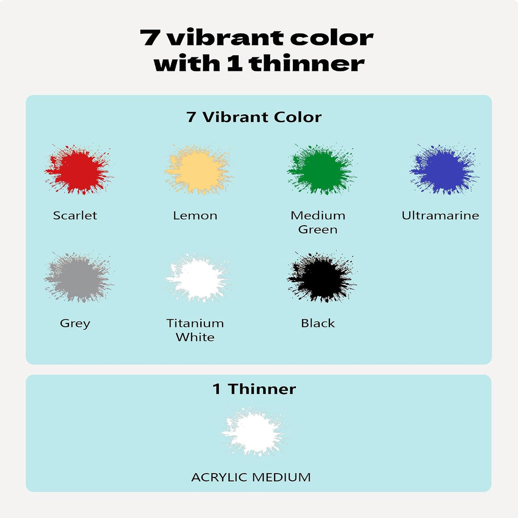 Airbrush Paint - 7 Colors Airbrush Paint Set with 1 Tinner, Plastic & Wood Acrylic Air brush Paint Kit Ready to