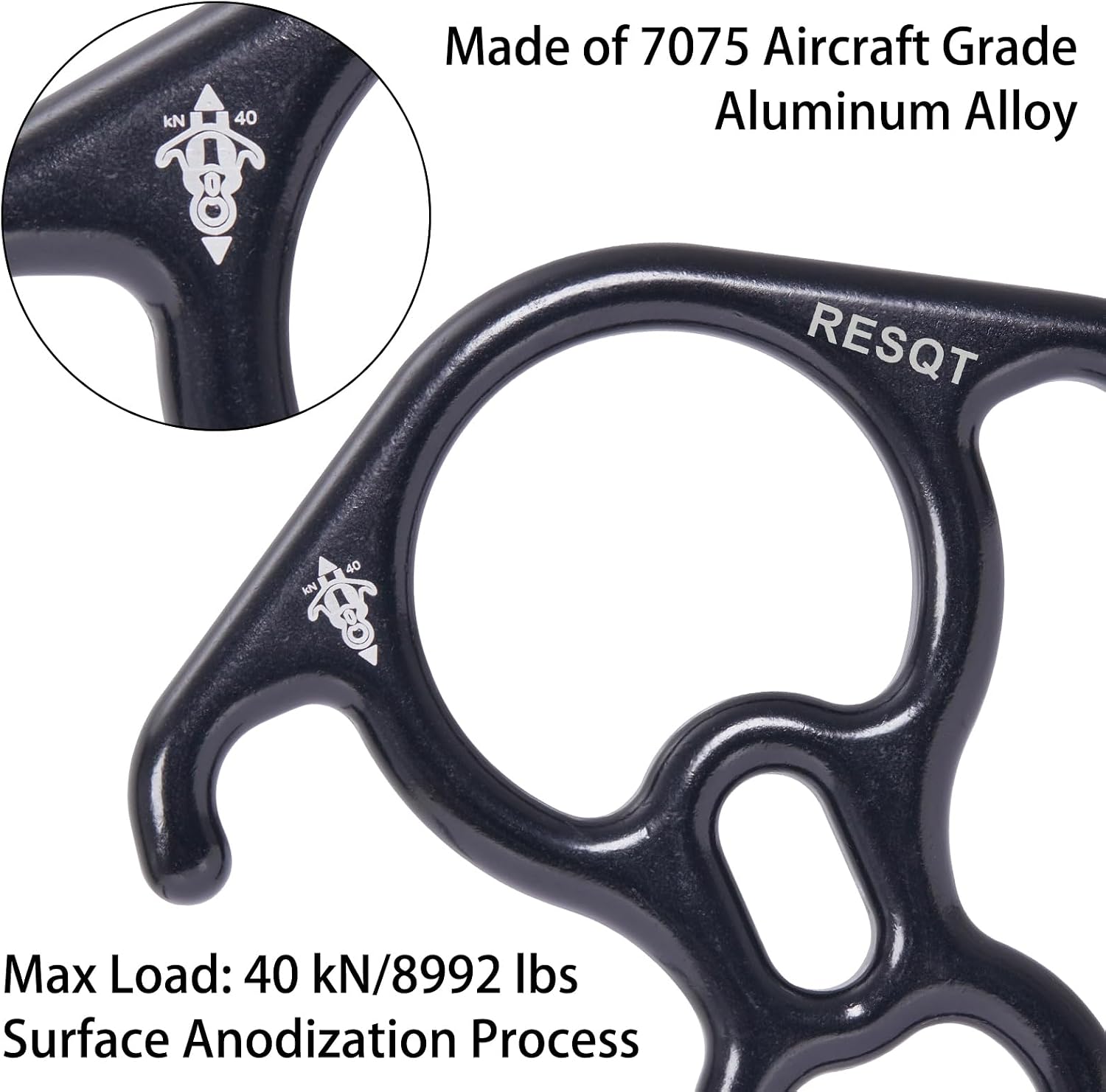 40KN Rescue Figure 8 Descender, Large Bent-Ear Belaying and Rappelling Gear Belay Device for Rock Climbing Peak