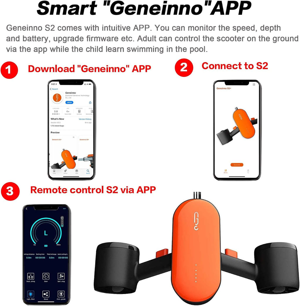 GENEINNO S2 Underwater Scooter,Dual Motors and Smart APP Support,Sea Scooter for Swimming Scuba Free Diving