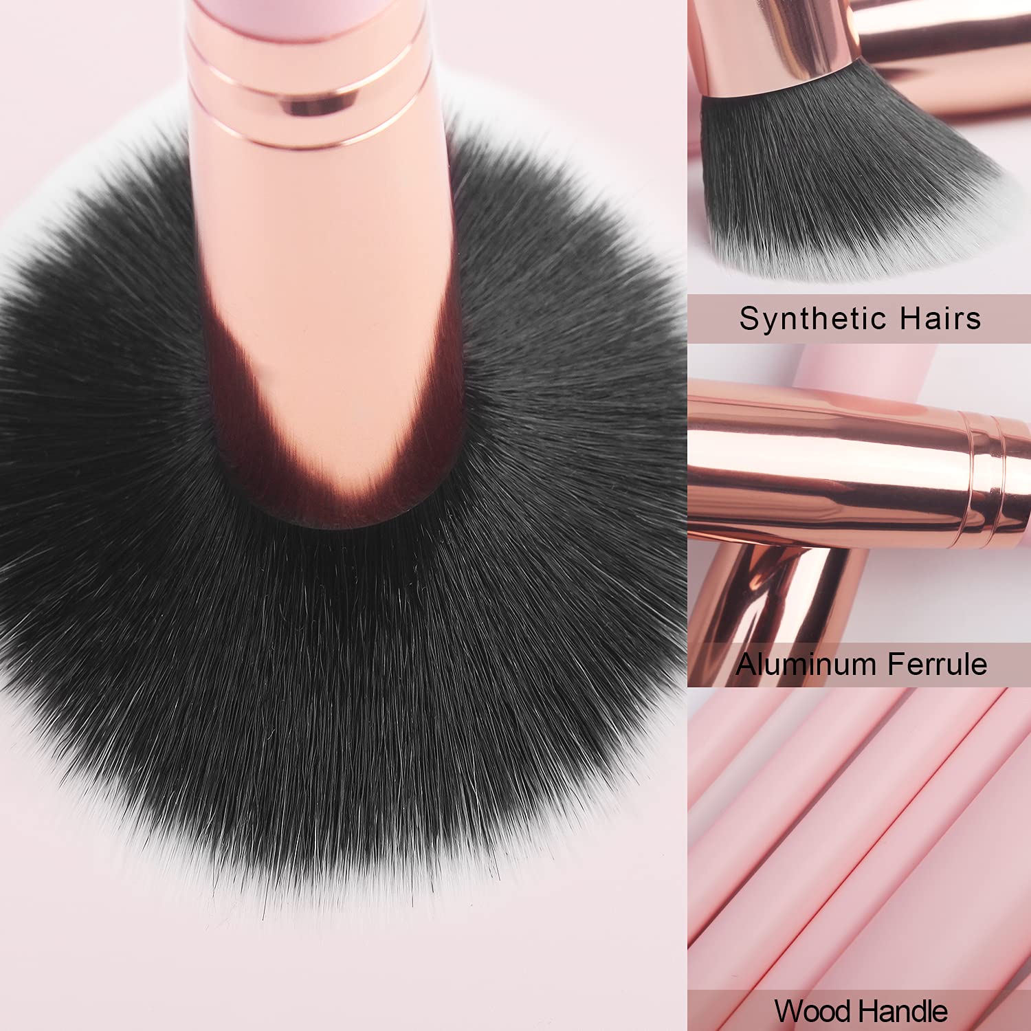 Makeup Brush Set 16 Pcs with 1 Eyebrow Razor Premium Synthetic Foundation Powder Concealers Eyeshadow Blush Makeup