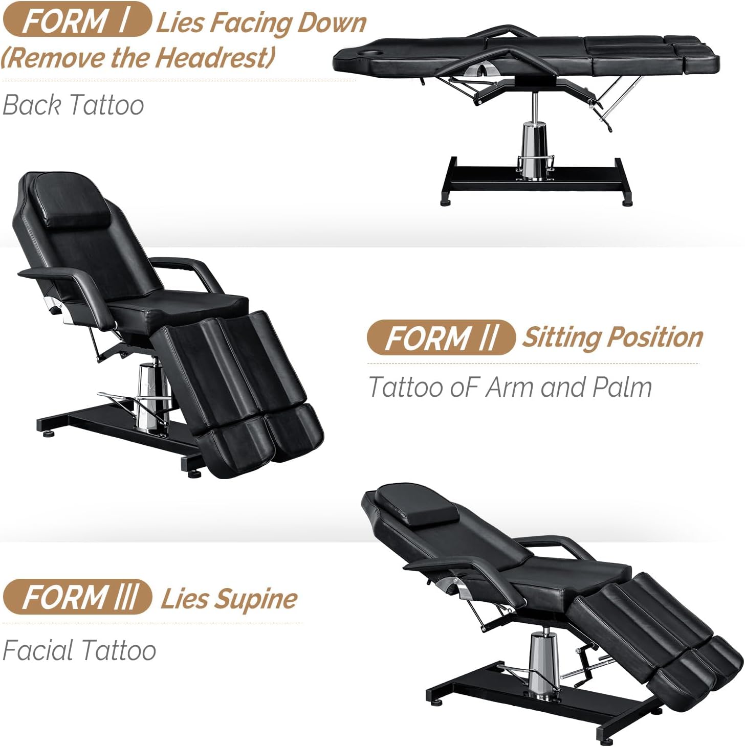 Professional Tattoo Chair, Lash Chair Massage Table, Facial Bed with 2 Adjustable Split Legs, Esthetician Bed Table