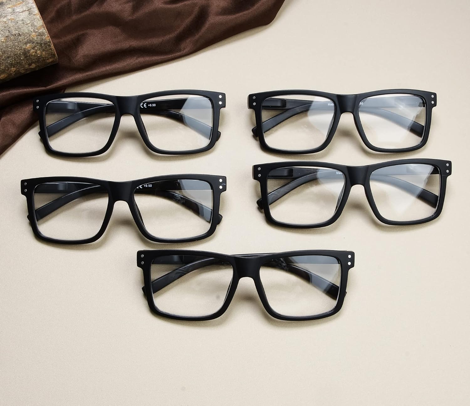 5-pack Oversized Reading Glasses Square Large Frame Readers for Men and Women - Black +2.00