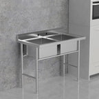 Commercial 304 Stainless Steel Sink 2 Compartment Free Standing Utility Sink for Garage, Restaurant, Kitchen, Laundry