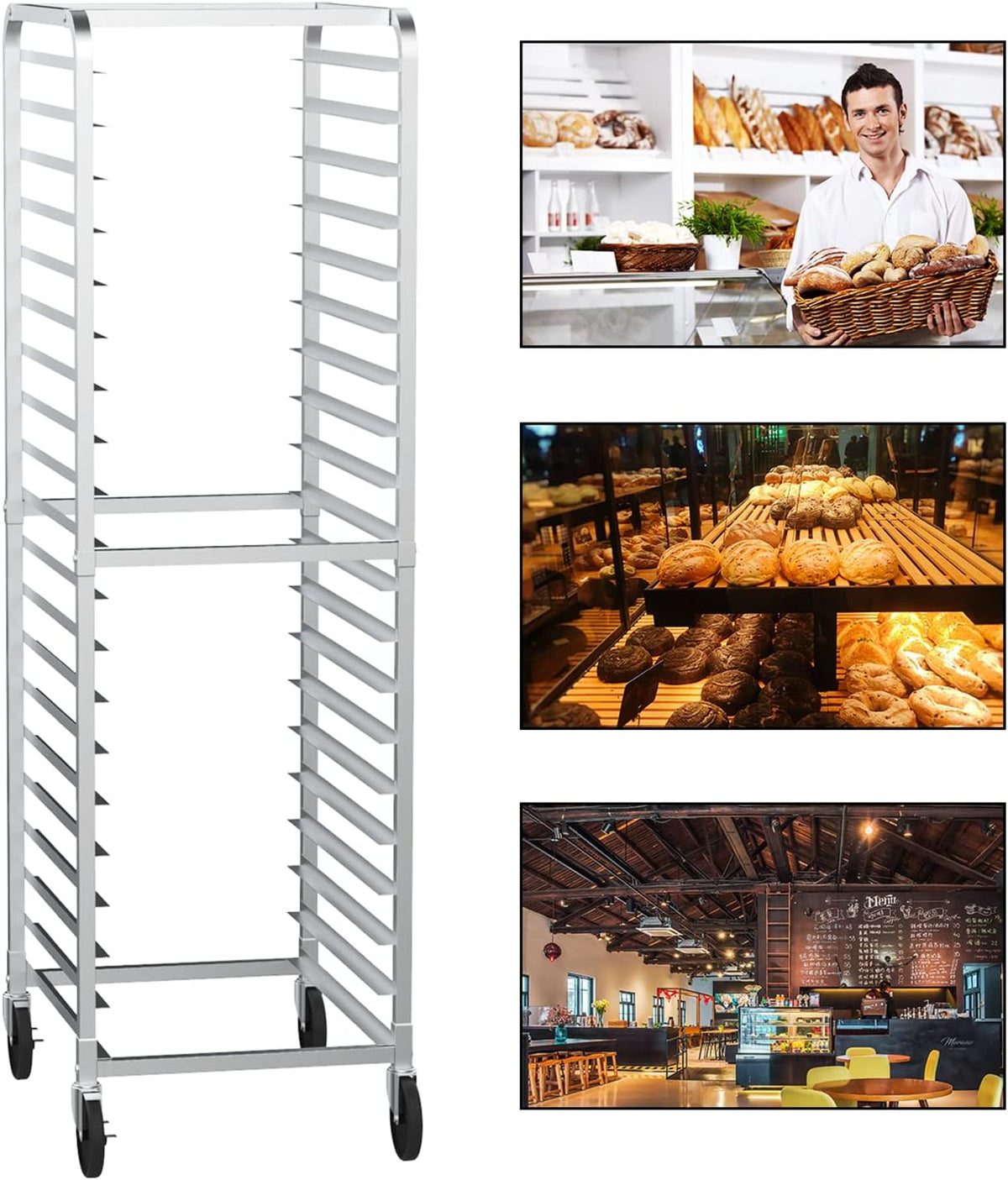 Upgraded 20-Tier Full/Half Sheet Pan Rack, Aluminum Bakery Rack, Speed Rack, Bakers Rack with Lockable Wheels for