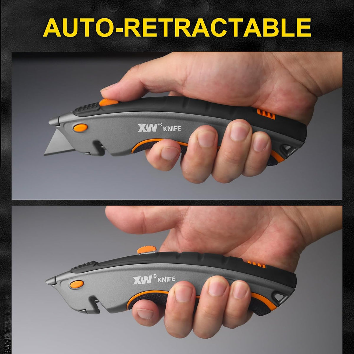 Dual-system Safety Utility Knife with Auto-retractable & 3-position Retractable, 2-in-1 Heavy Duty Box Cutter with