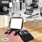 Makeup Bag with Mirror,Portability Cosmetic Case Portable Cosmetic Brush Organizer Bag with Adjustable Dividers,Gift