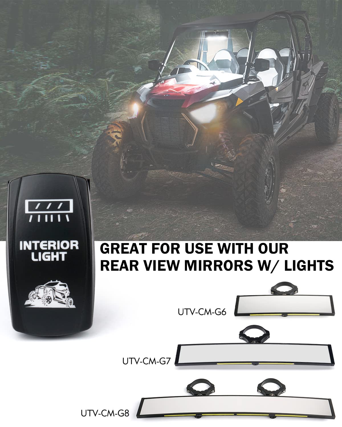 5 Pin Rocker Switch w/Laser Blue Lighting Compatible with Xprite UTV Rear View Center Mirror with Interior Lights