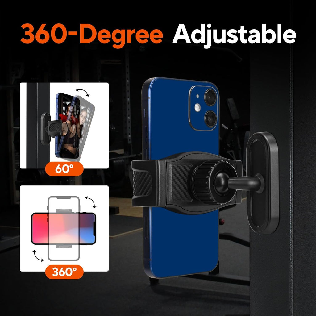Magnetic Phone Holder for Gym, 360° Adjustable | Gym Phone Mount with Strong Magnet Base, Compatible with All