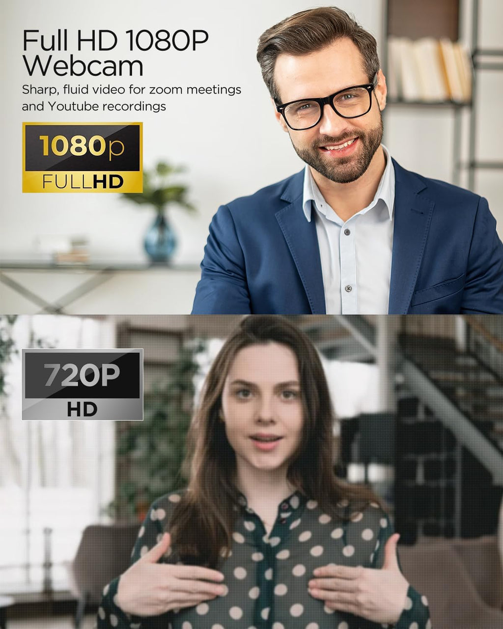 Webcam 1080P with Microphone & Privacy Cover for PC/Laptop, USB Computer Camera Plug & Play with Auto Light