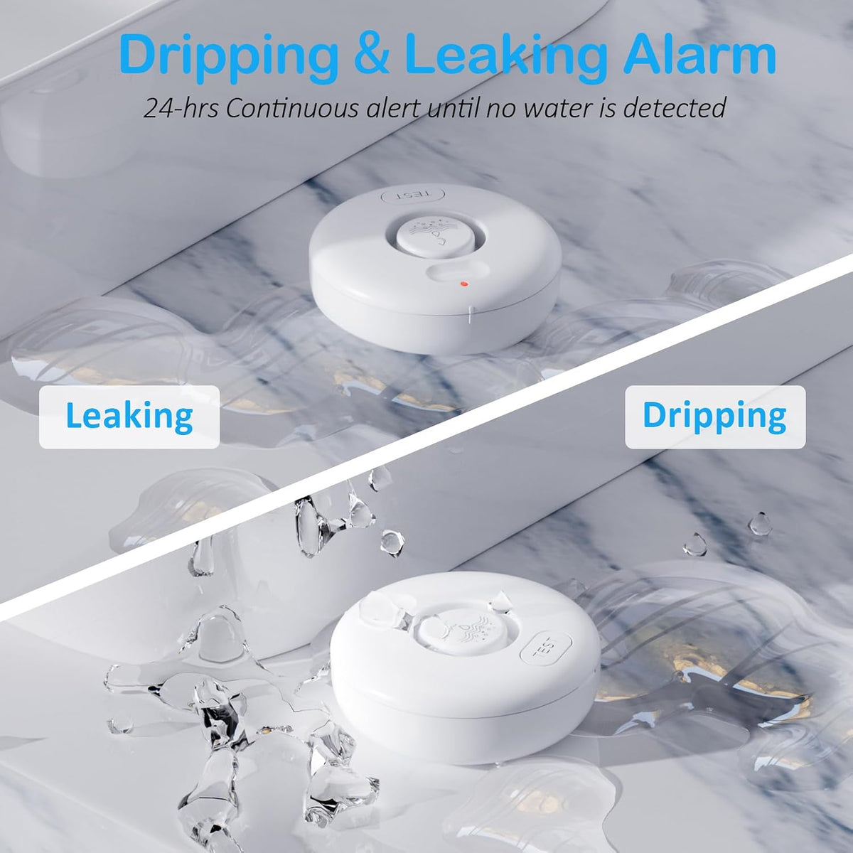 Water Leak Detector for Home 3 Pack, Driping Leakage Flood Detectors IP67 | Wet Moisture Alert, 120dB Adjustable